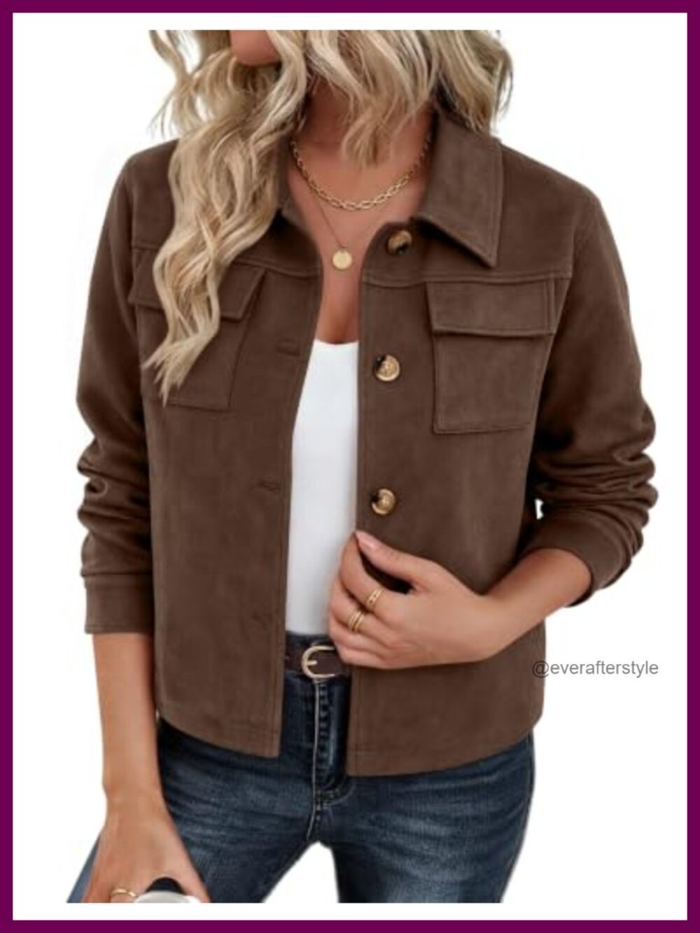 Faux Suede Cropped Jacket Button Up Shacket Collared Fall Coat